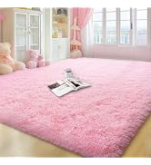 qulint Pink Rugs for Living Room, Large Fluffy 6x9 Area Rugs for Bedroom, Soft Shag Rug Shaggy Fu...
