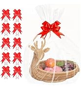 JOYIT 50PCS Large Cellophane Wrap for Gift Baskets, 18x30 Inch Clear Cellophane Bags with 50 Red ...