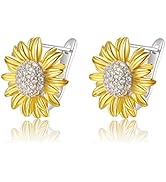BriLove 925 Sterling Silver Gift for Mom Women Cubic Zirconia Sunflower Hoop Earrings Clear Silve...