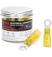 HKS 50 PCS Ring Terminals #10 Yellow 12-10 AWG - M5 - Electrical Connectors - Heat Shrink Wire Co...