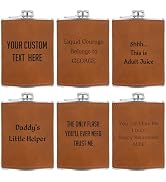 Ugiftcorner Personalized Gifts for Men Custom Engraved Leather Flask for Liquor for Men with Text...