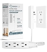 SakerPlus Outlet Concealer Power Strip | 5ft Flat Extension Cord | Ultra-Thin Outlet Cover Extens...