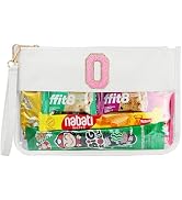 Personalized Initial Letter Clear Makeup Bag, Chenille Varsity Letter Flat Pouch with Zipper, Wat...