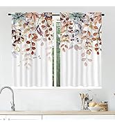 Mightree Short Tier Curtains for Kitchen Bathroom, Retro Multi-Colored Leaves Cafe Curtains, Poly...