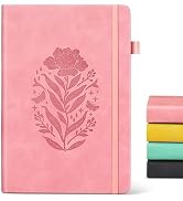 Lined Journal Notebook for Women, A5 Pink Hardcover Leather Journals for Writing, 200 Pages Thick...