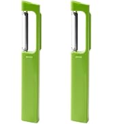 Upright Swivel Fruit and Vegetable Peeler, 2-Pack | Dual 420 stainless steel blades. Potato eye &...