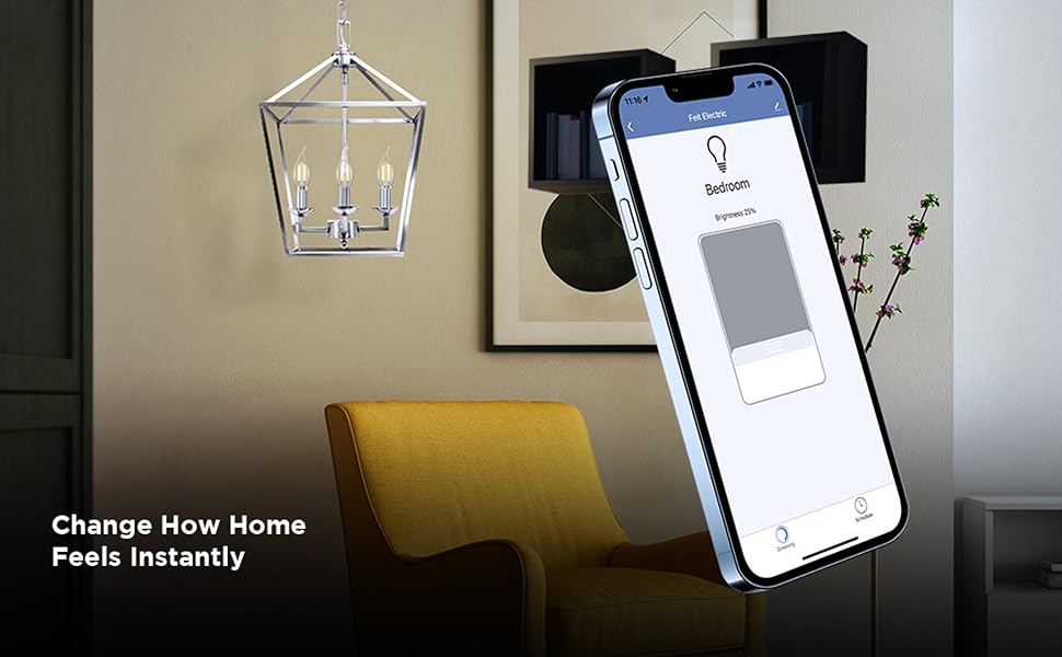 Amber 2100K light and dimming capability on Feit Electric app.