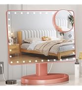 FUNTOUCH Large Lighted Makeup Mirror with Lights, Light Up Mirror with Small 10x Magnification fo...