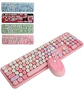 PUSOKEI Retro Keyboard Mouse Set Typewriter Keyboard Wireless, Desktop Cute Keyboard, 104 Keys Ke...