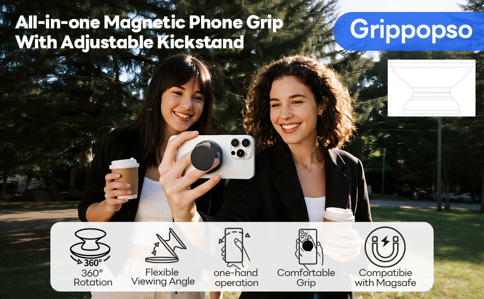 Magnetic Collapsible Expandible Phone Grip with Adjustable Kickstand