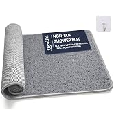 QiCaiJia Non Slip Shower Mat Bathtub Mat 16x24 Inch, Quick Dry Bath Mat with Drain, Soft PVC Imit...