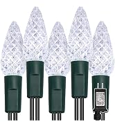 WATERGLIDE C6 Christmas Lights, 33ft 100 LED Faceted String Lights Green Wire Fairy Lights with 2...