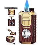 Torch Lighter, 5-in-1 Windproof Lighter with V Cutter, Punch, Needle, Holder, and Triple Jet Flam...