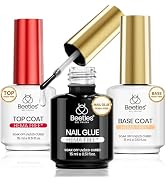 Beetles 3Pcs 15ml HEMA-Free Nail Glue Top Coat & Base Gel Set, TPO Free No Wipe Top Coat Base Nai...