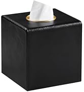 MEIBOOCH Square Tissue Box Cover, Luxury PU Leather Tissue Holder with Magnetic Closure (Black)