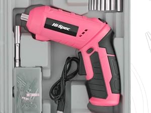 Hi-Spec Pink 42pc 4V USB Electric Power Screw Driver & Household Tool Kit Set