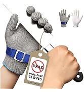 Schwer ANSI A9 Cut Resistant Glove, Food Grade Stainless Steel wire Mesh Metal Gloves, Knife Cutt...