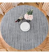 LIBERECOO Round Vinyl Fitted Tablecloth with Flannel Backing Elastic Edge Plastic Table Cover - C...