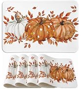 Artoid Mode Pumpkins Leaves Fall Faux Leather Placemats Set of 4, 12x18 Inch Waterproof Wipeable ...