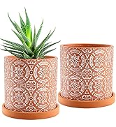 Jucoan 2 Pack Terracotta Plant Pot, 5'' Red Clay Planter Pot, Ceramic Cactus Flower Planter Succu...