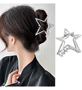 Star Hair Claw Clips Metal Silver Hair Clips Large Non-Slip Sparkly Headdress Hair Clip for Thick...