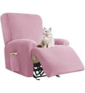Deisy Dee 4-Piece, 1 Seat Recliner Cover, Soft Velvet Recliner Chair Covers- Stay-in-Place Slipco...