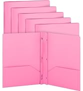 Folders with Pockets Pink, Plastic 2 Pocket Folder w/ 3 Prongs for Letter Size Sheets, Colored Po...