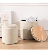 oakvivo Faux Leather Round Ottoman with Storage 12.6" W x 14.17" H & 14.76" W x 17.32" H Set of 2...