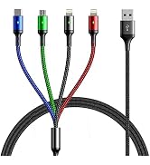 4A 5Ft 2Pack Multi Charger Cord - 4 in 1 Braided Fast Charging Cord with IP/Type C/Micro Port for...