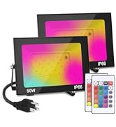 GANGZHIZI LED Flood Light Outdoor, 50W Color Changing RGB Flood Light, IP66 Waterproof Outdoor La...