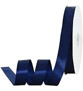 TONIFUL 7/8 Inch x 100yds Navy Satin Ribbon Thin Solid Frabic Ribbons for Gift Wrapping, DIY Craf...