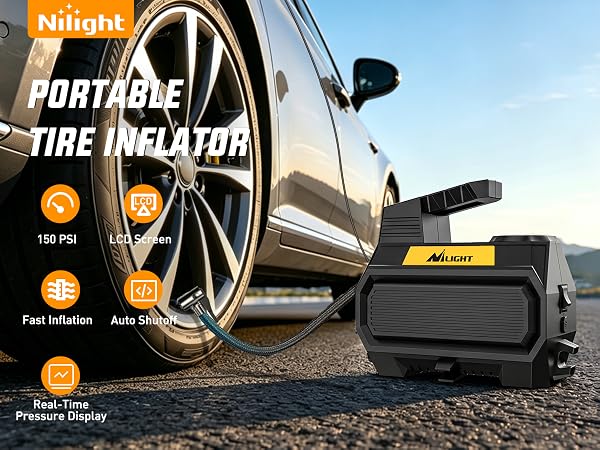 Nilight portable tire inflator with digital pressure gauge