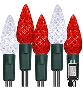 WATERGLIDE C6 Christmas Lights, 100 LED 33ft Faceted Fairy Lights Green Wire String Lights with S...