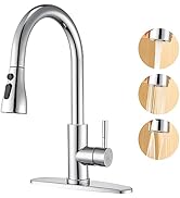 Chrome Kitchen Faucet with Pull Down Sprayer - High Arc Stainless Steel Kitchen Sink Faucet, 3-Fu...