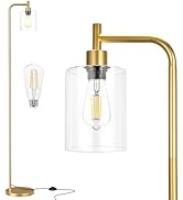 Ziisee Floor Lamps for Living Room - Industrial Standing Lamp with Glass Shade, Modern Gold Floor...