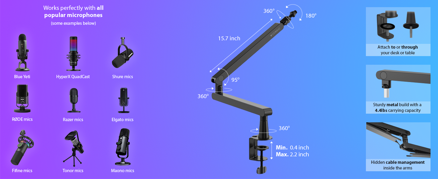Sensic SA-30 LP Microphone stand for gaming room Elgato Wave Rode PSA1 NT1A Razer Seiren Mini