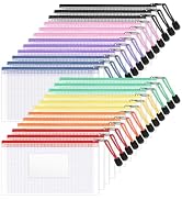Sooez 24 Pack Mesh Zipper Pouch Bags with Label Pocket, A6 (9.1×4.7 in) Small Pencil Case Pouch f...
