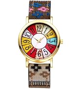 JewelryWe Women's Bohemian Leather Watch: Ladies Colorful Quartz Analog Big Number Dial with Genu...