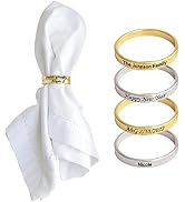 Set of Custom Napkin Rings, Personalized Family Name Metal Gold & Silver Engraved Name Napkin Hol...