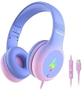 Cowyawn USB Type C Kid Headphones, Wired Headphones for Kids with Microphone/LED Lights, 85/94dB ...