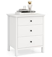Giantex Nightstand with 3 Drawers, Wooden Side End Table with Solid Wood Legs, Retro 3-Drawer Bed...