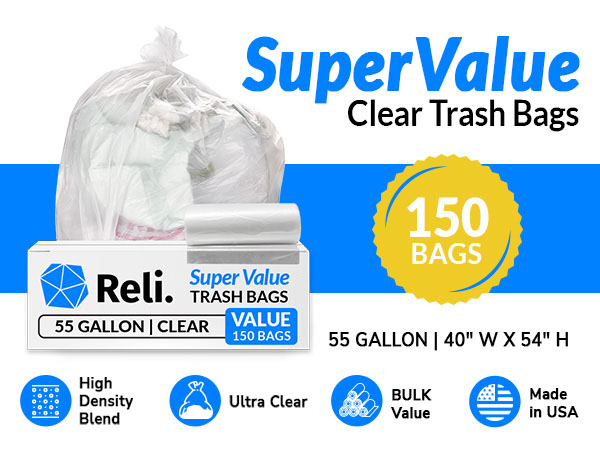 SuperValue Clear Trash Bags 55 Gallon (150pk)