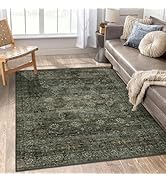 Zealude Vintage Green 5x7 Living Room Rug Non Slip,Washable Boho Rugs for Bedroom Aesthetic,Tradi...