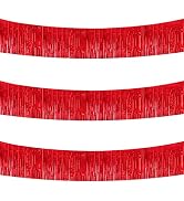 BEISHIDA 3 Packs 30 Feet Metallic Foil Fringe Garland Tinsel Streamers,Shiny Red Wall Hanging Tin...