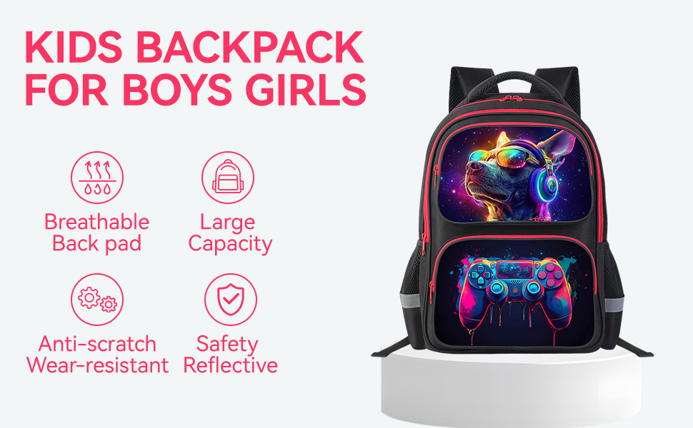 HiGaits Kids Backpack for School - 17 Inch 3D Reflective Cartoon Bookbag with Dual Zippers