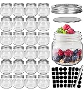 CycleMore 24 Pcs 8oz Clear Glass Mason Jars With Regular Silver Separable Lids, 250ml Round Spice...