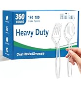 Huifany 12 Count Extra Heavy Duty Clear Plastic Forks and Spoons | 180 Forks & 180 Spoons, Heat R...