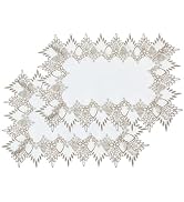 Raedan White Linen Placemats 14”x20” Set of 2, Neutral Earth Tones Beige Lace Coffee Table Topper...