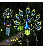 Pearlstar Solar Wind Chimes Outdoor, 53.5" Large Peacock Wind Chimes Light with Crackle Glass Bal...