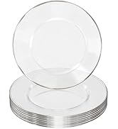 Home Breeze 13 Inch Charger Plates, 8 Pack, Clear Charger Plates with Silver Rim, Heavy Duty Disp...